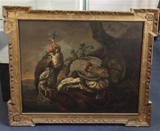 Manner of Pieter Andreas Rysbrack (1688-1748) Sparrowhawk perched beside dead game 24 x 30in.